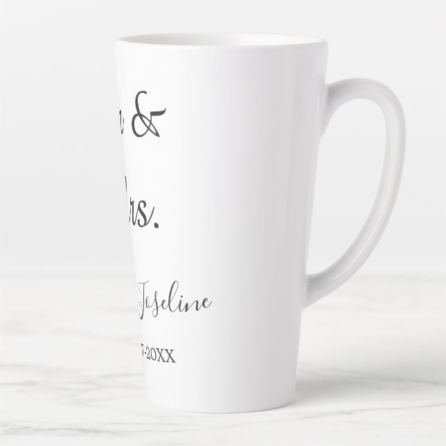 Mr and Mrs add name est. Date year wedding couple  Latte Mug (Right)