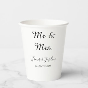 Mr and Mrs add name est. Date year wedding couple Paper Cups