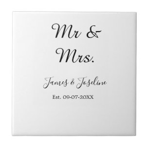 Mr and Mrs add name est. Date year wedding couple Tile
