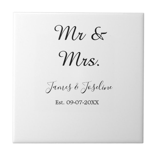 Mr and Mrs add name est. Date year wedding couple  Tile (Front)