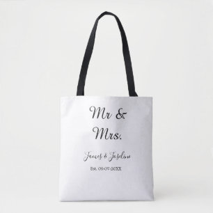 Mr and Mrs add name est. Date year wedding couple  Tote Bag