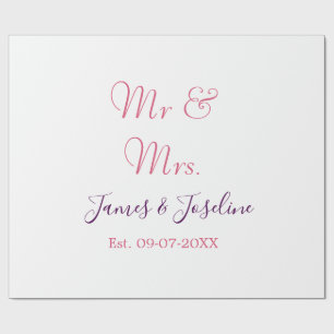 Mr and Mrs add name est. Date year wedding couple  Wrapping Paper