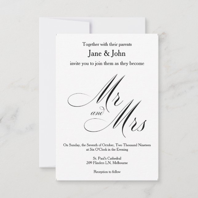 Mr and Mrs Basic Wedding Invitation (Front)
