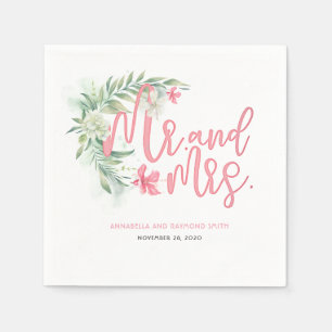 Mr and Mrs Beach Typography Watercolor Napkin