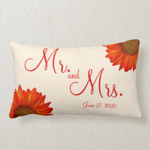 Mr. and Mrs. Beige Fall Wedding Pillows Sunflower