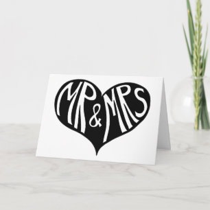 Mr and Mrs Black and White Heart Shape Wedding Card