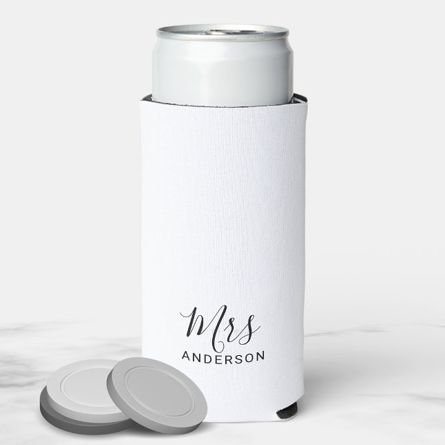 Mr and Mrs | Black and White Modern Script Can Coo Seltzer Can Cooler (Creator Uploaded)