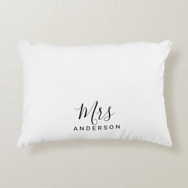 Mr and Mrs | Black and White Modern Script Decorative Pillow (Front)
