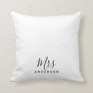 Mr and Mrs   Black and White Modern Script Throw Pillow