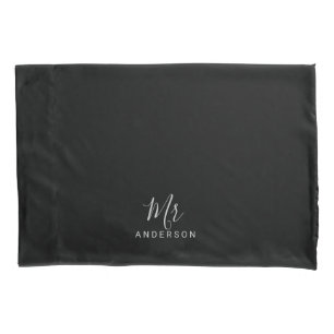 Mr and Mrs   Black and White Modern Script Wedding Pillowcase