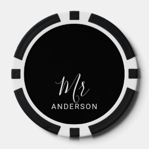 Mr and Mrs   Black and White Modern Script Wedding Poker Chips