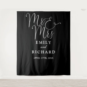 Mr And Mrs Black And White Wedding Photo Backdrop Tapestry