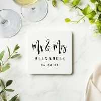 Mr and Mrs Black Brushed Script Wedding Monogram