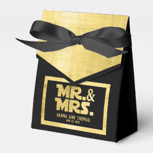 Mr and Mrs Black Gold Sci Fi Theme Wedding Favor Box