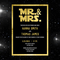 Mr and Mrs Black Gold Sci Fi Wedding Invitation
