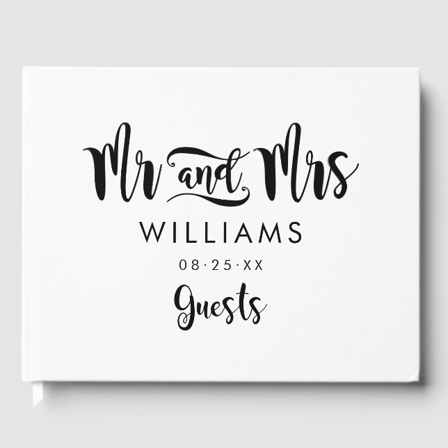 Mr and Mrs Black Handwritten Script Wedding Guest Book (Front)