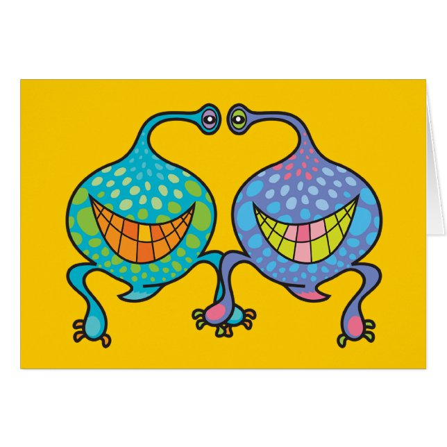 Mr. and Mrs. Blob Cartoon Fun Alien Note / Card (Front Horizontal)