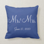 Mr. and Mrs. Blue Nautical Wedding Pillows<br><div class="desc">Mr. and Mrs. blue nautical wedding pillows with customizable text</div>