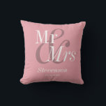 Mr and Mrs Blush Pinkt Modern Wedding Gift Throw Pillow<br><div class="desc">Mr and Mrs Gold Script Elegant Modern Wedding Gift Throw Pillow. Perfect keepsake gift for your favourite newly weds,  couple and wedding party. Easy to customize. Get yours today!</div>