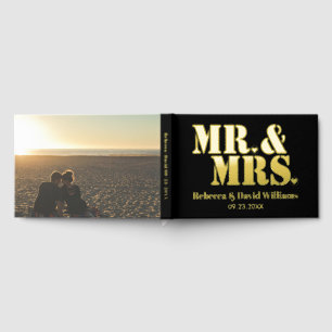 Mr. and Mrs. bold typography black photo wedding Guest Book