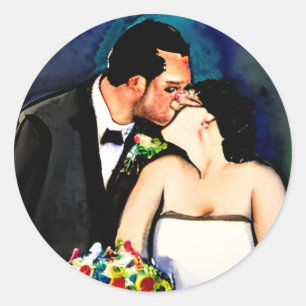 Mr and Mrs Bride and Groom Wedding Classic Round Sticker