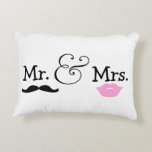 Mr and Mrs Bride And Groom Wedding Gift Decorative Pillow<br><div class="desc">Mr and Mrs pillow,  with lips and moustache detail .. perfect for the bride and groom on their wedding night,   wedding products from Ricaso

 lips vectorportal.com</div>