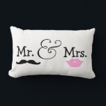 Mr and Mrs Bride And Groom Wedding Gift Lumbar Pillow<br><div class="desc">Mr and Mrs pillow,  with lips and moustache detail .. perfect for the bride and groom on their wedding night,   wedding products from Ricaso

 lips vectorportal.com</div>