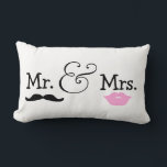 Mr and Mrs Bride And Groom Wedding Gift Lumbar Pillow<br><div class="desc">Mr and Mrs pillow,  with lips and moustache detail .. perfect for the bride and groom on their wedding night,   wedding products from Ricaso

 lips vectorportal.com</div>