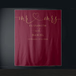 Mr And Mrs Burgundy And Gold Script Wedding Tapestry<br><div class="desc">This elegant burgundy and gold heart script wedding photo booth backdrop can be personalized with your names and special date. Designed by Thisisnotme©</div>
