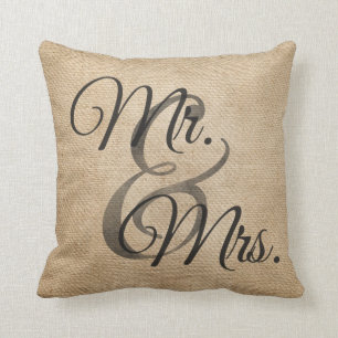 Mr and Mrs Burlap Wedding Personalized Throw Pillow