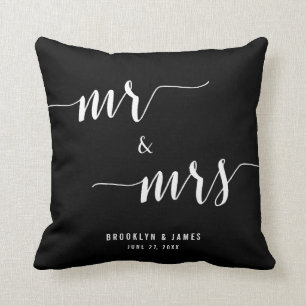 Mr. and Mrs. Calligraphy Black Wedding Pillows