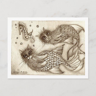 mr and mrs catfish and pet postcard