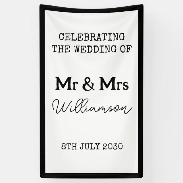 Mr And Mrs Celebration Black And White Banner (Vertical)