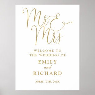 Mr And Mrs Chic Gold Wedding Welcome Sign