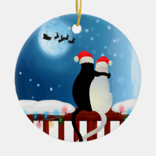 Mr and Mrs Christmas Kitty Ceramic Ornament
