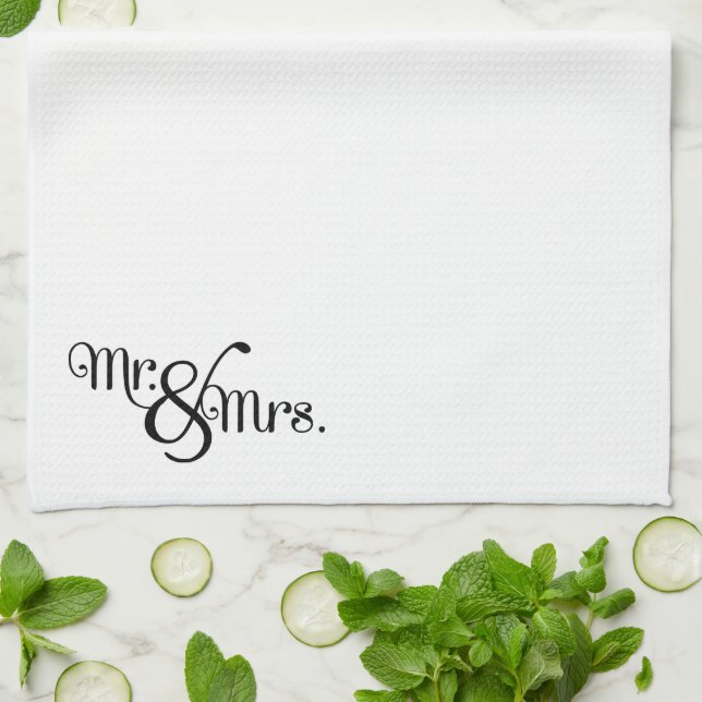 Mr. and Mrs. Classy Black Kitchen Towel (Folded)