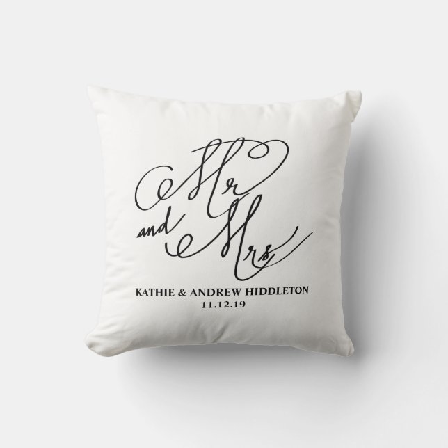 Mr And Mrs Classy Typography Script Wedding Throw Pillow (Front)