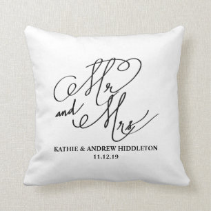 Mr And Mrs Classy Typography Script Wedding Throw Pillow