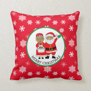 Mr and Mrs Claus, African-American Santa Christmas Throw Pillow