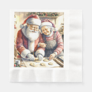 Mr and Mrs Claus Baking Cookies Custom Christmas Napkin