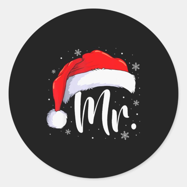 Mr And Mrs Claus Couples Matching Christmas Pajama Classic Round Sticker (Front)