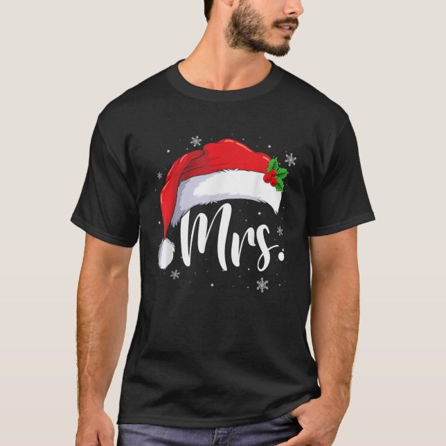 Mr and Mrs Claus Couples Matching Christmas Pajama T-Shirt (Front)