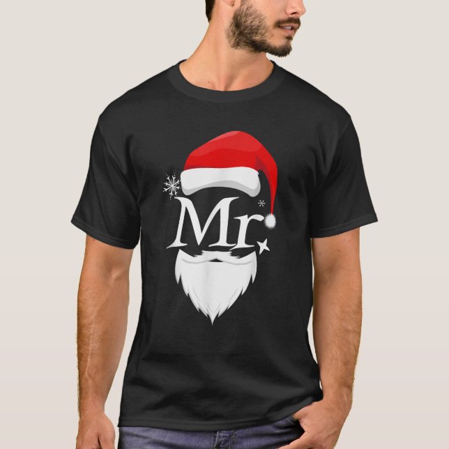 Mr and Mrs Claus Couples Matching Christmas Pajama T-Shirt (Front)