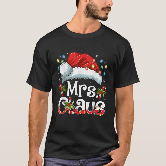 Mr and Mrs Claus Couples Matching Christmas Pajama T-Shirt (Front)