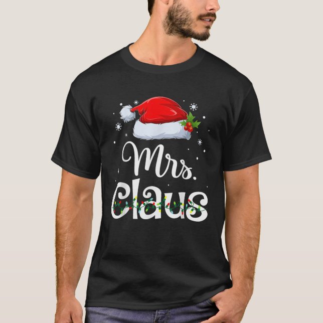 Mr and Mrs Claus Couples Matching Christmas Pajama T-Shirt (Front)