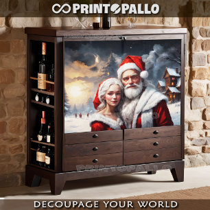 Mr and Mrs Claus in Christmas snow landscape Tissue Paper