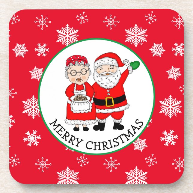 Mr and Mrs Claus, Personalized Christmas Coaster (Front)