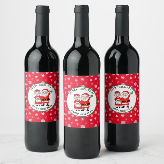 Mr and Mrs Claus, Santa Christmas Personalized Wine Label (Bottles)