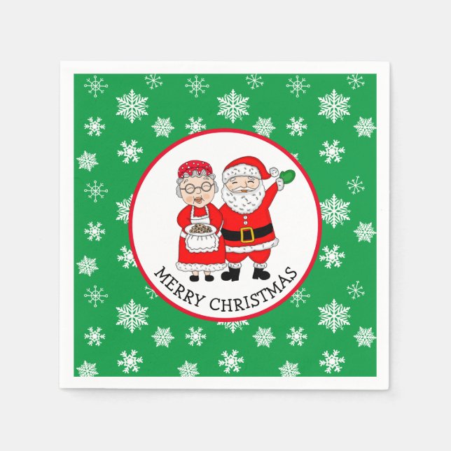 Mr and Mrs Claus, Santa Merry Christmas    Napkin (Front)
