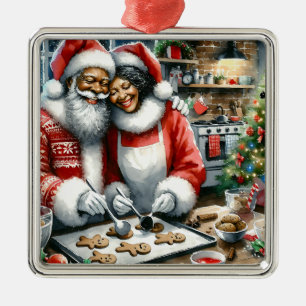 Mr and Mrs Clause Cute Christmas Metal Ornament